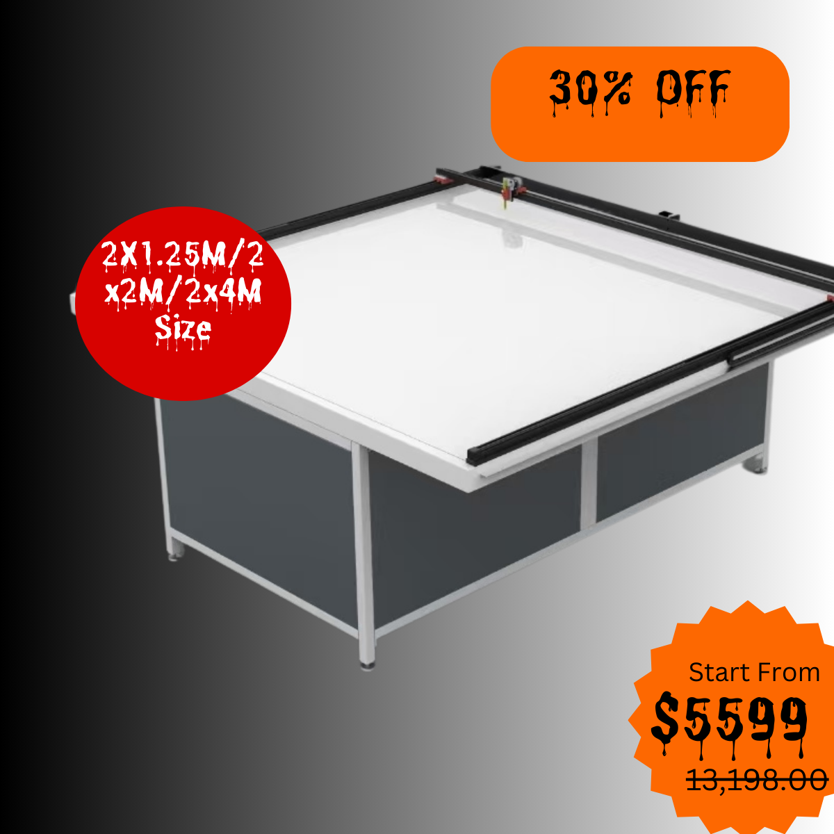 UUNA TEK 3.0 - (2X1.25M/2X2M/2X4M) 建築製図用組み立て済みハイエンドオールインワン建築製図台＆ペンプロッター