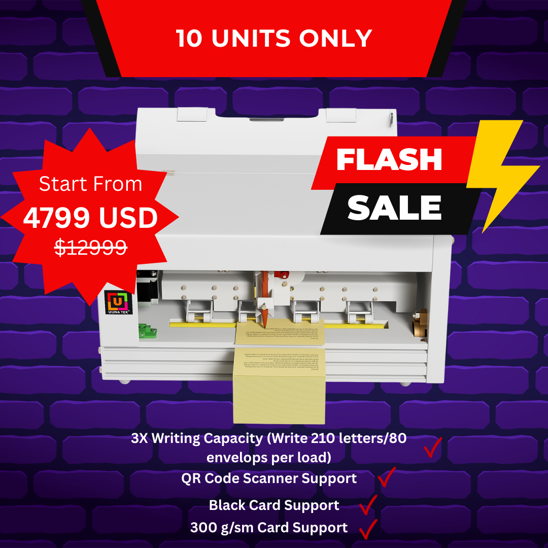 UUNA TEK® iAuto Plus - フィーダー付き手書き機/自動署名機/手紙用手書き機/自動筆記機、一度に最大210通の手紙と80枚の封筒を書ける